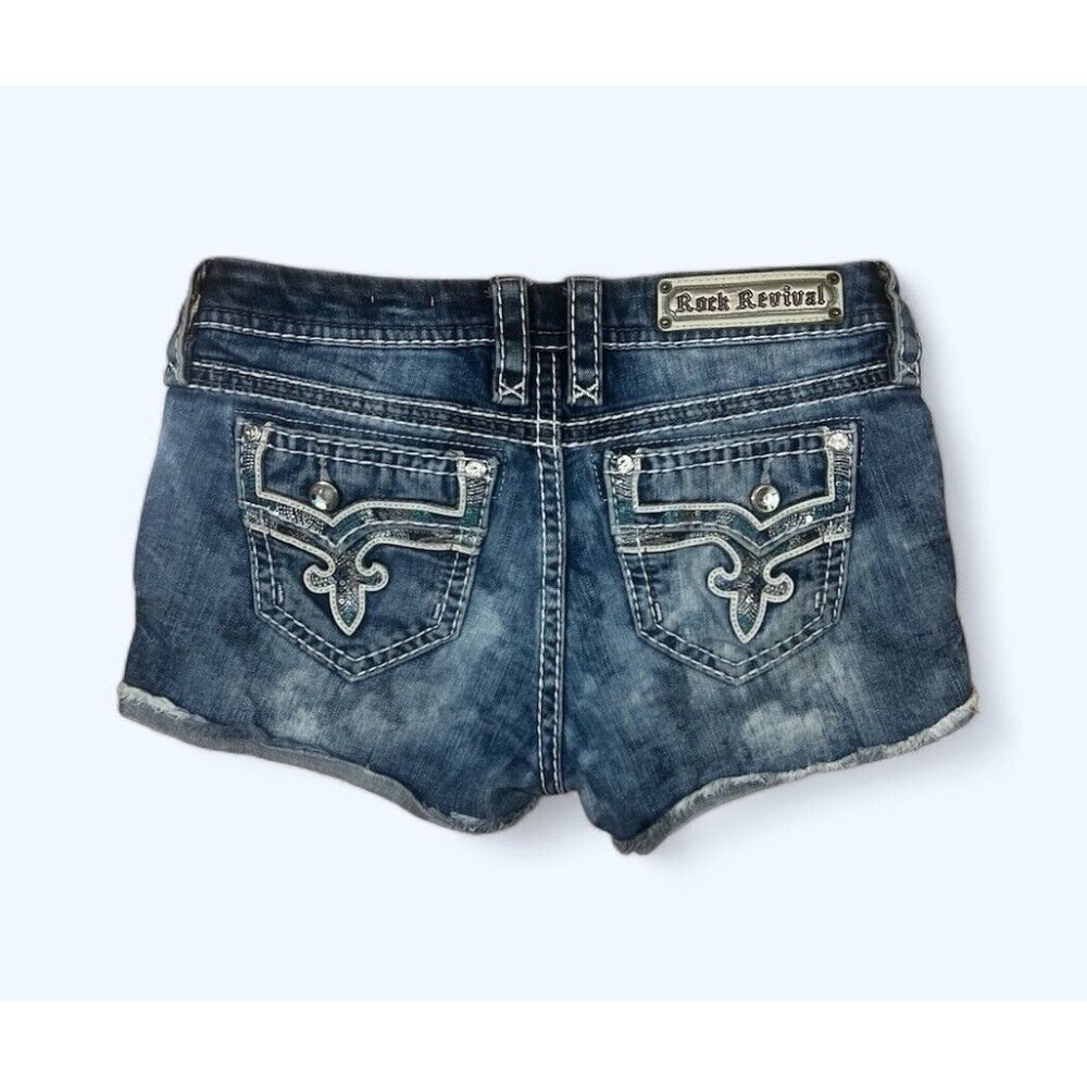 Rock Revival Jeans Betty Sequins Leather Inserts Easy Shorts 27